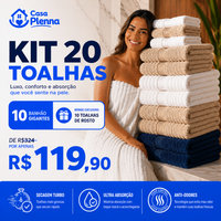 CloudSoft™ – Toalha Premium Algodão Turco | Kit 10 Banhão + 10 Rosto (BRINDE)