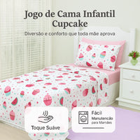 Jogo de Cama Cupcake Infantil – Solteiro 3 Peças